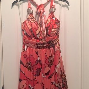 Satin Floral Halter Dress